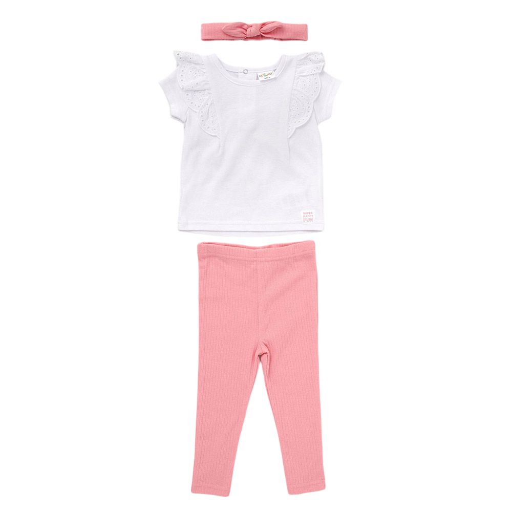 Lily & Jack - 3pc-Set - Top w/ Leggings And Headband - White/Pink