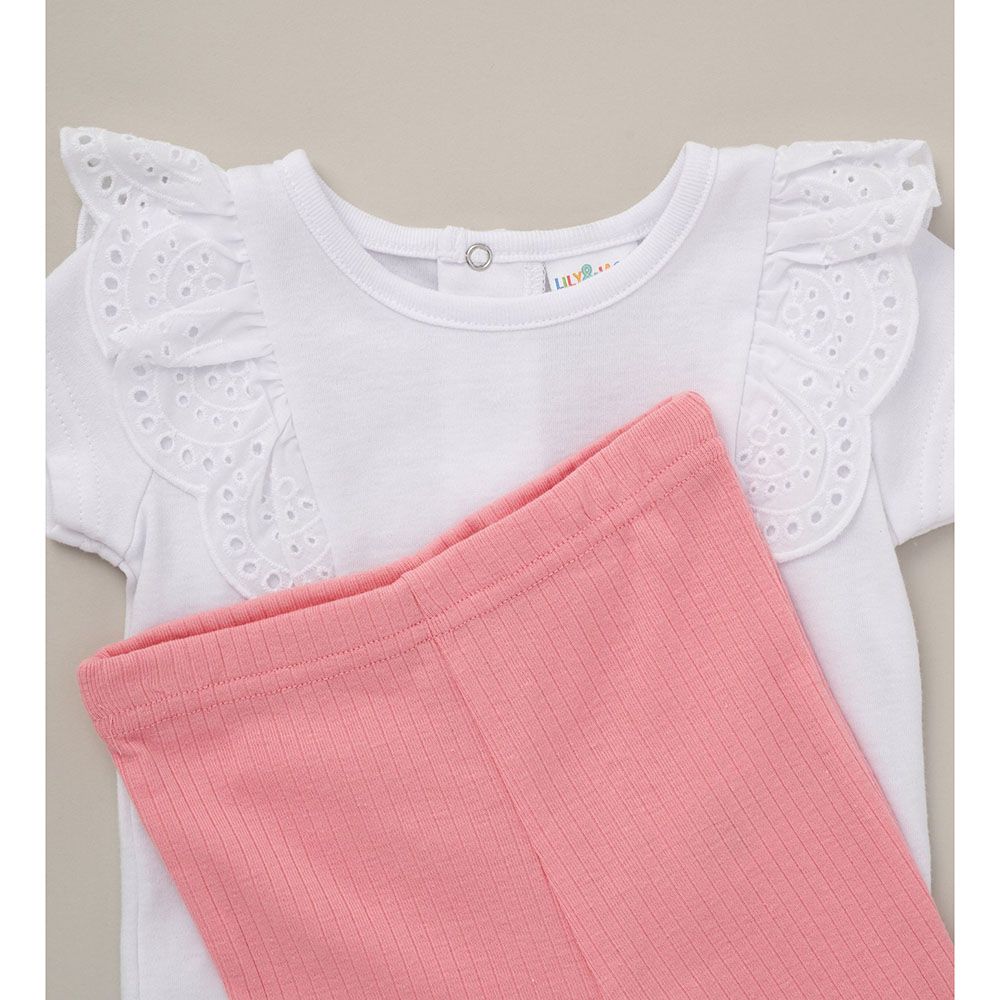 Lily & Jack - 3pc-Set - Top w/ Leggings And Headband - White/Pink