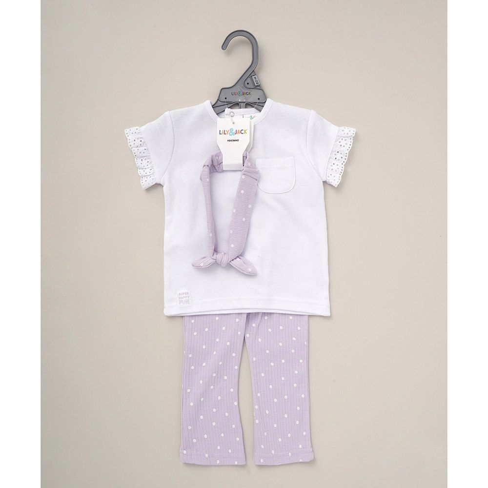 Lily & Jack - 3pc-Set - Top, Leggings And Headband - Purple/White