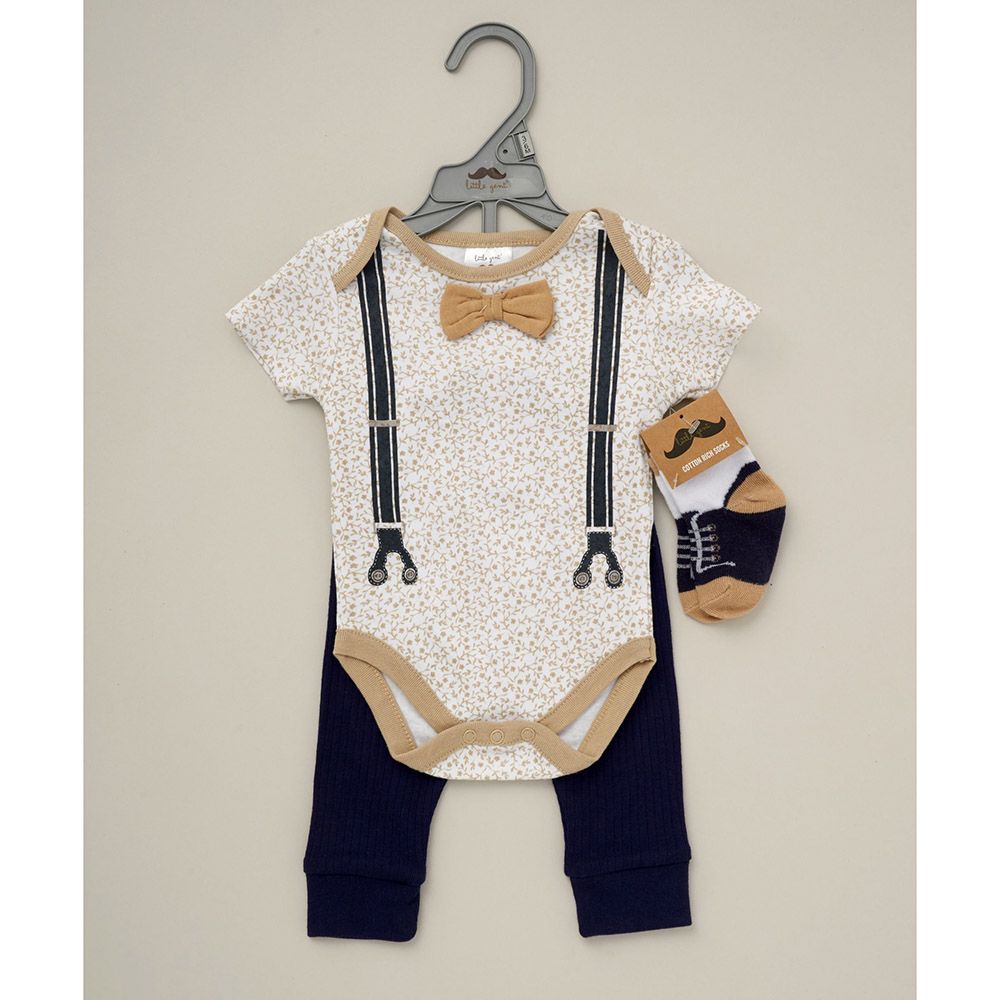 Lily & Jack - 3pc-Set - Bodysuit, Pants w/ Socks - Navy/Beige