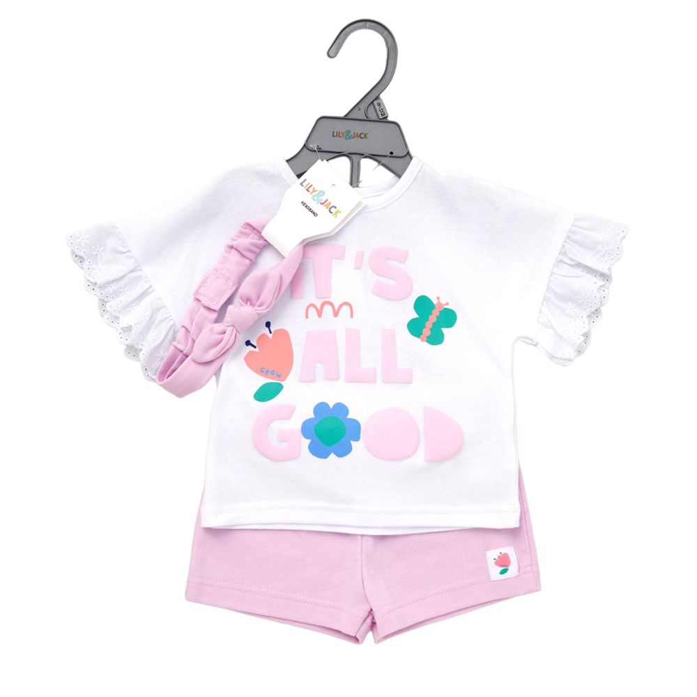 Lily & Jack - 3pc-Set - Baby Girl Top, Shorts And Headband - Pink