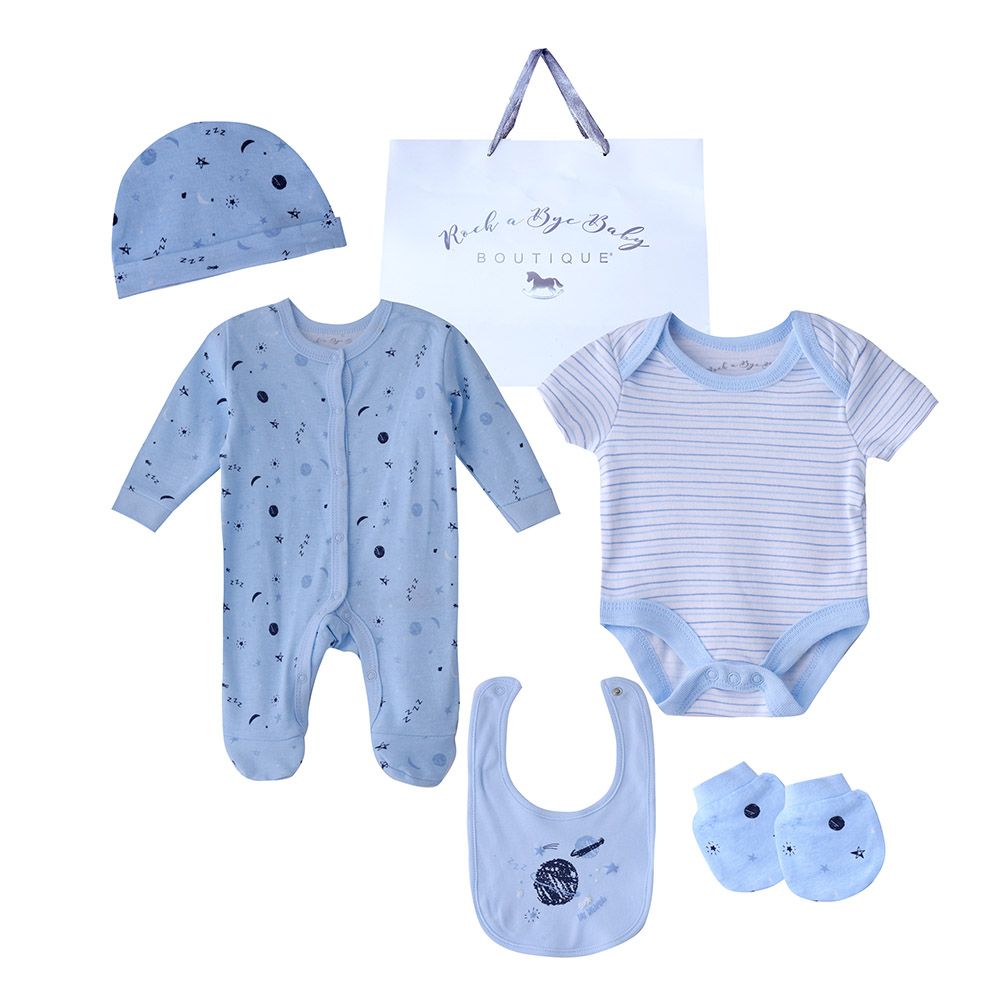 Rock A Bye Baby - 5pc-Set - Baby Boy Gift Set - Light Blue