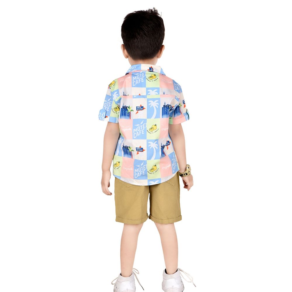 Genius - 3pc-Set - Boy's Printed Shirt w/ Inner And Shorts - Beige