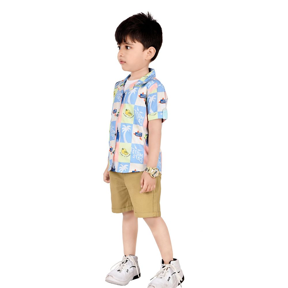 Genius - 3pc-Set - Boy's Printed Shirt w/ Inner And Shorts - Beige