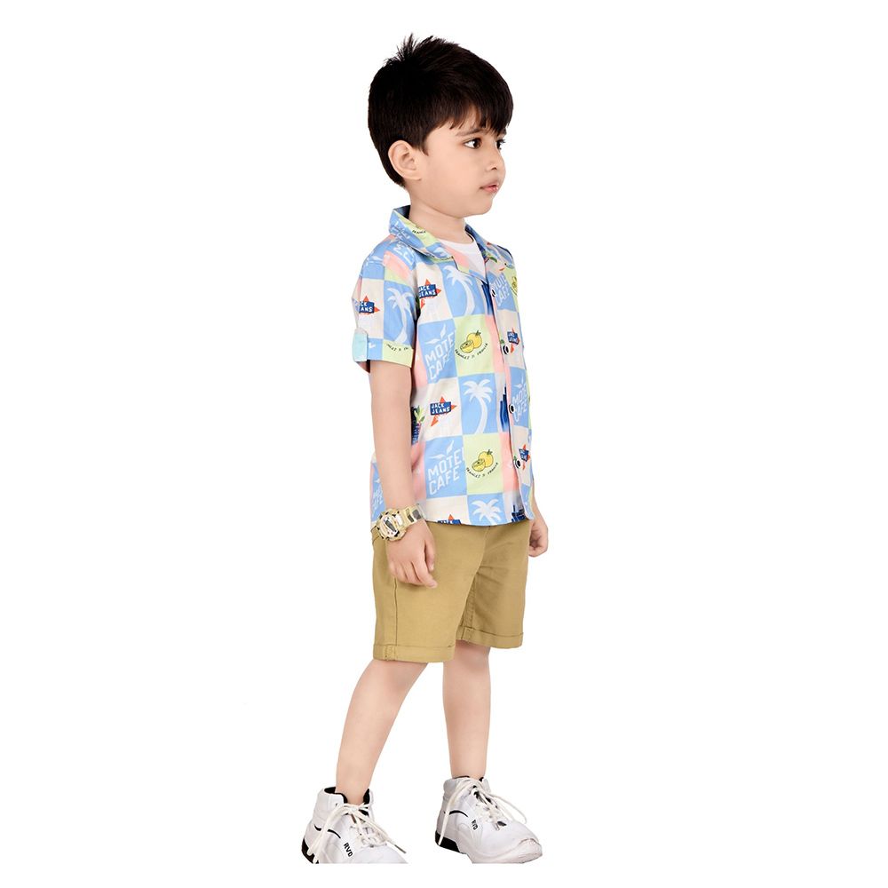 Genius - 3pc-Set - Boy's Printed Shirt w/ Inner And Shorts - Beige