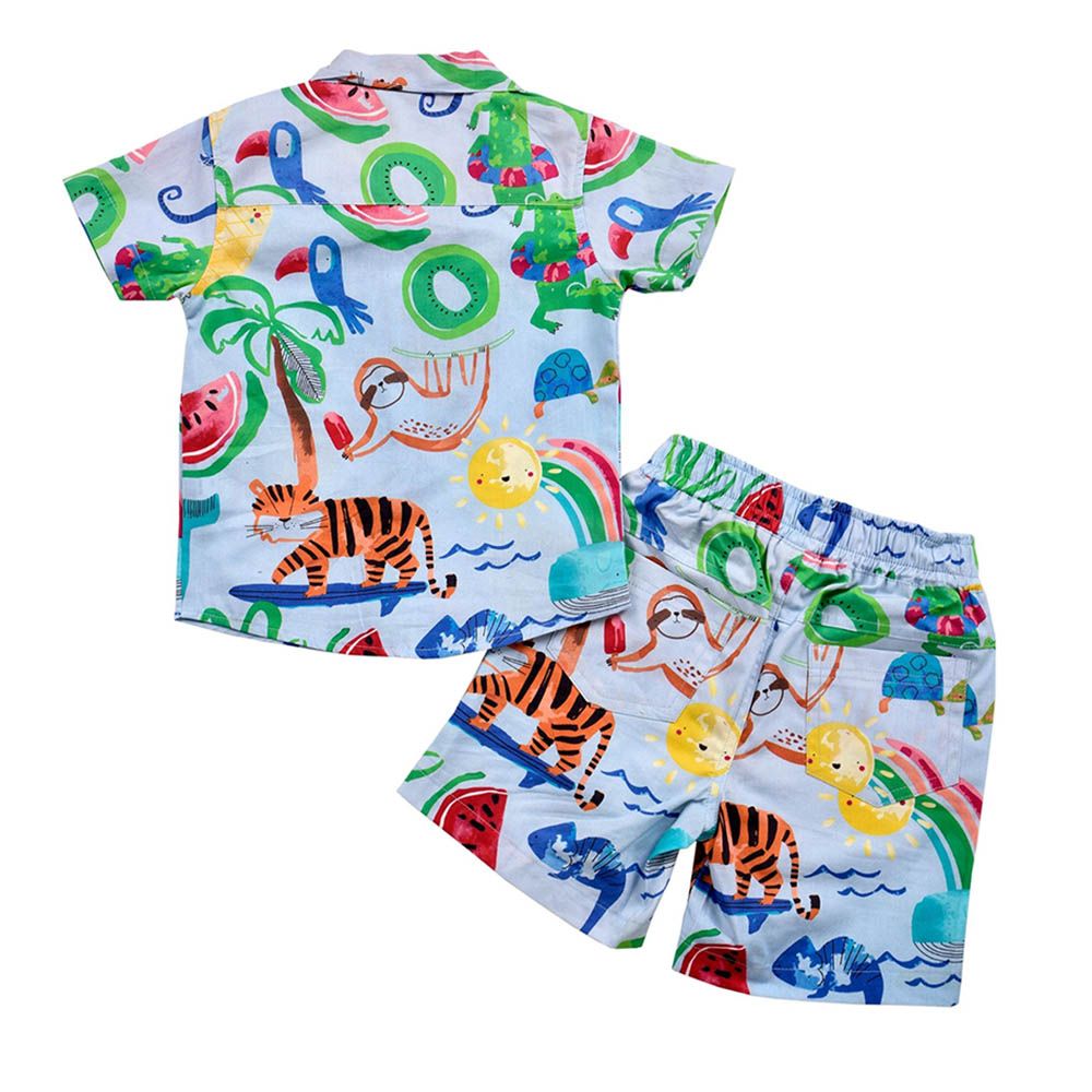 Smart Baby - 2pc-Set - Cuban Collar Printed Shirt w/ Bermuda Shorts