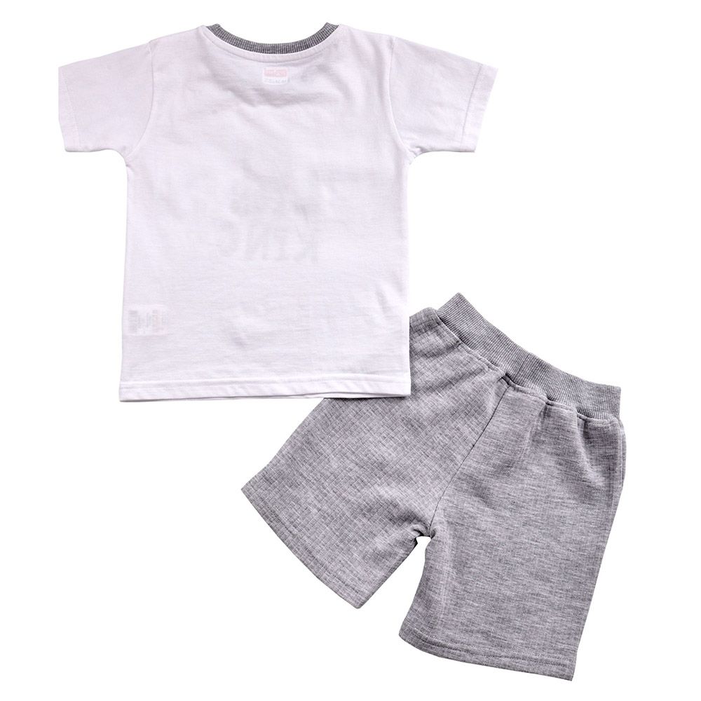 Smart Baby - 2pc-Set - Lion Printed T-Shirt w/ Bermuda Shorts - White/Khaki