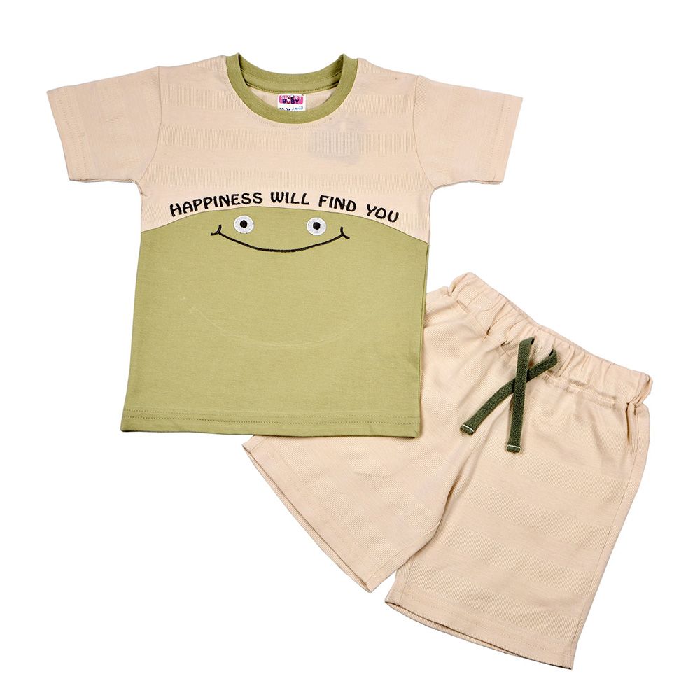 Smart Baby - 2pc-Set - Baby Boy T-Shirt w/ Shorts - Beige