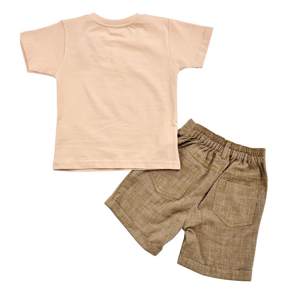 Smart Baby - 2pc-Set - Round Neck T-Shirt w/ Bermuda Shorts - Beige