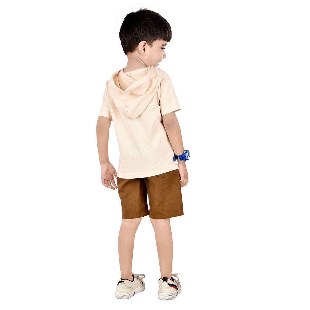 Genius - 2pc-Set - Boy's Half Sleeve T-Shirt w/ Bermuda Shorts - Peach/Brown