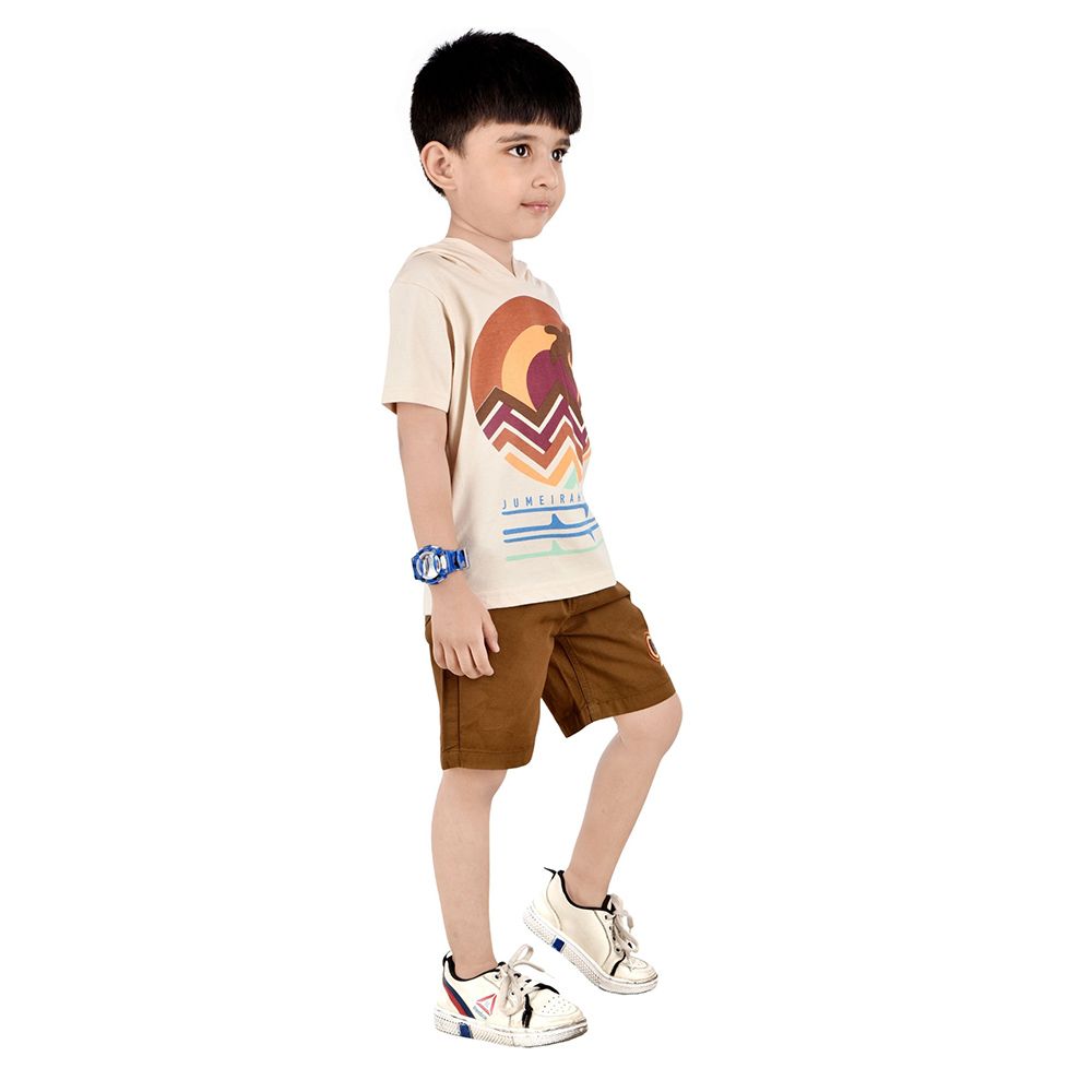 Genius - 2pc-Set - Boy's Half Sleeve T-Shirt w/ Bermuda Shorts - Peach/Brown