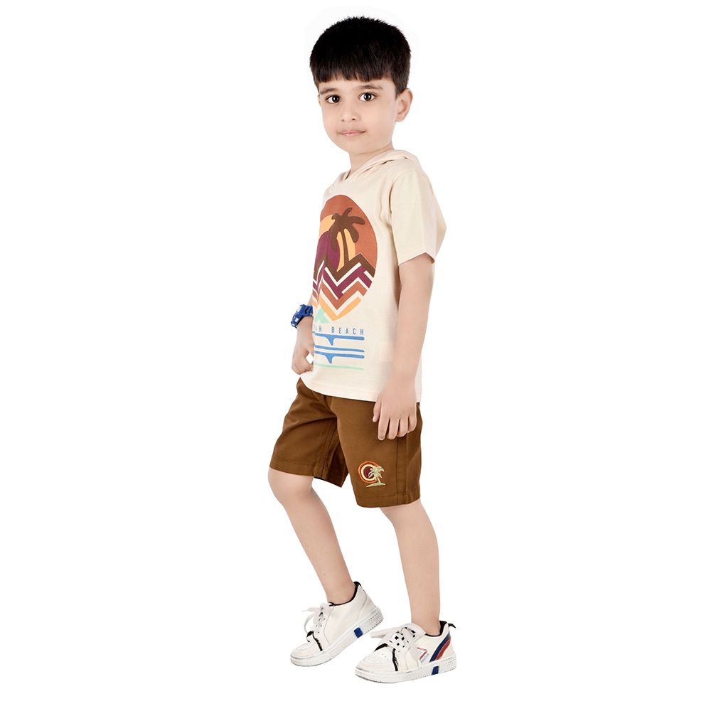 Genius - 2pc-Set - Boy's Half Sleeve T-Shirt w/ Bermuda Shorts - Peach/Brown