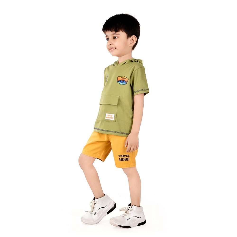 Genius - 2pc-Set - Boy's Half Sleeve T-Shirt w/ Bermuda Shorts - Olive/Yellow