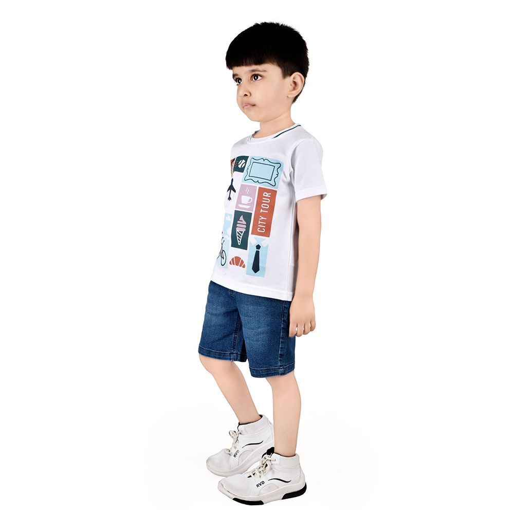 Genius - 2pc-Set - Boy's Printed Half Sleeve T-Shirt w/ Denim Bermuda Shorts