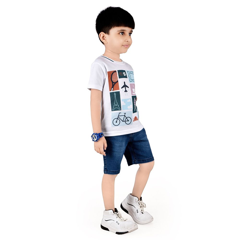 Genius - 2pc-Set - Boy's Printed Half Sleeve T-Shirt w/ Denim Bermuda Shorts