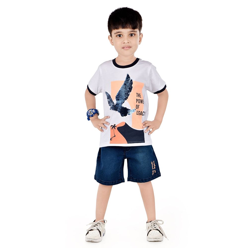 Genius - 2pc-Set - Boy's Half Sleeve T-Shirt w/ Bermuda Shorts - White/Blue