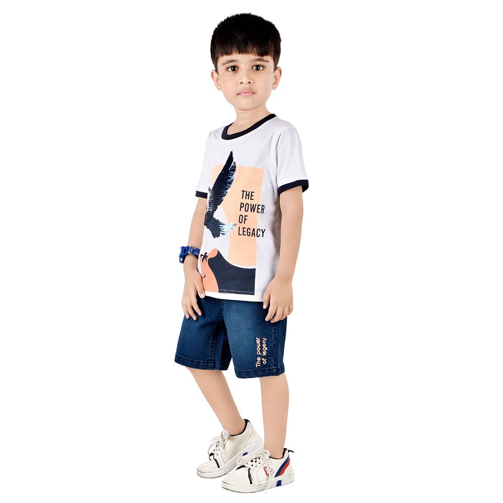 Genius - 2pc-Set - Boy's Half Sleeve T-Shirt w/ Bermuda Shorts - White/Blue