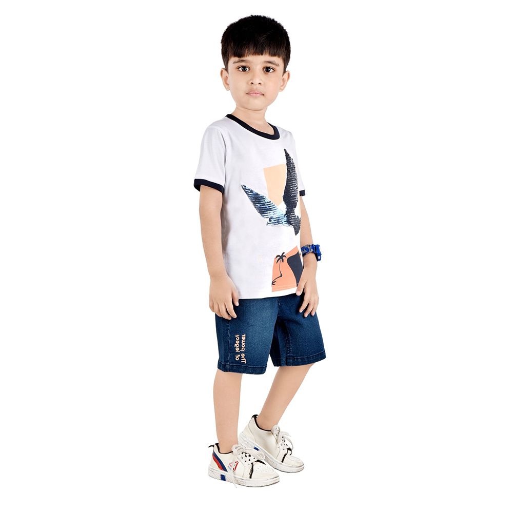 Genius - 2pc-Set - Boy's Half Sleeve T-Shirt w/ Bermuda Shorts - White/Blue