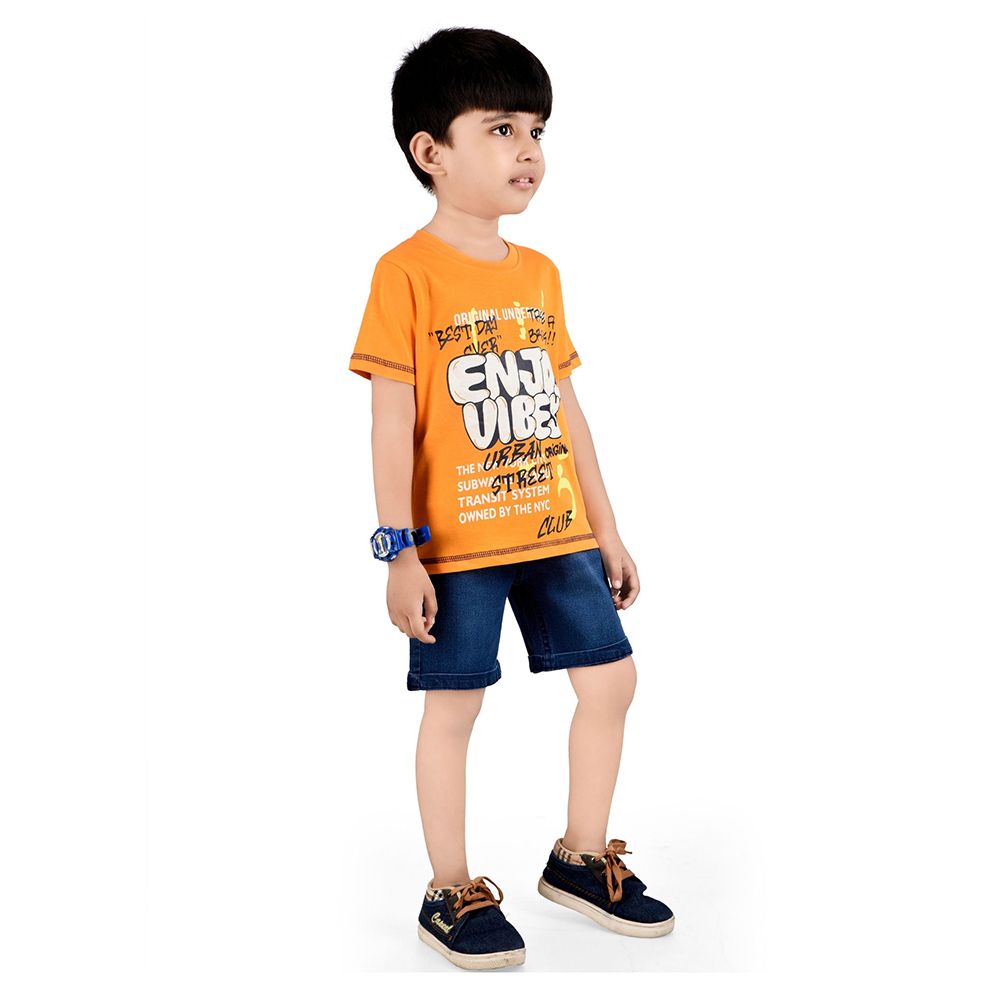 Genius - 2pc-Set - Boy's Half Sleeve T-Shirt w/ Bermuda Shorts - Orange/Blue