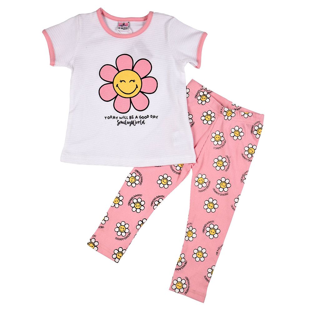 Smart Baby - 2pc-Set - Baby Girl Top w/ Printed Leggings - White/Pink