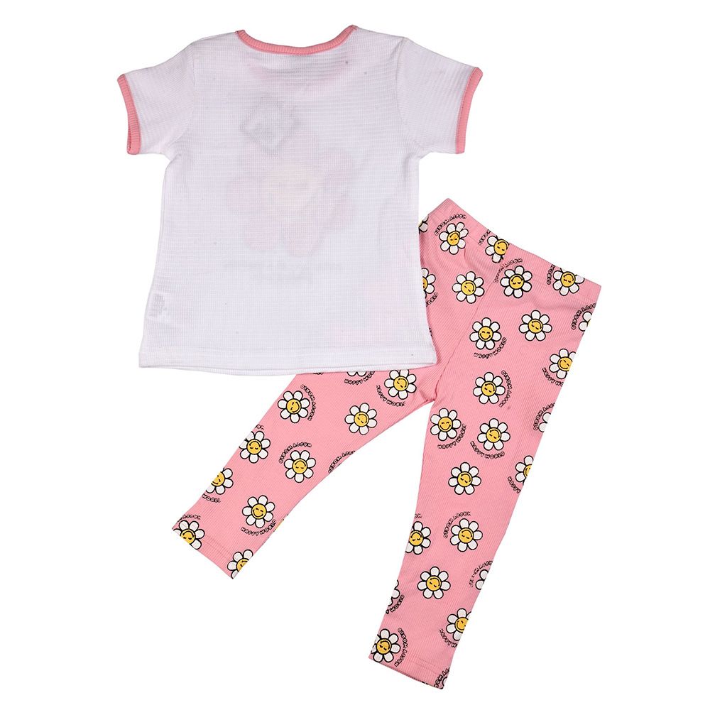 Smart Baby - 2pc-Set - Baby Girl Top w/ Printed Leggings - White/Pink