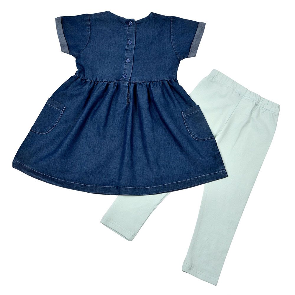 Smart Baby - 2pc-Set - Printed Dress w/ Leggings - Denim/Blue