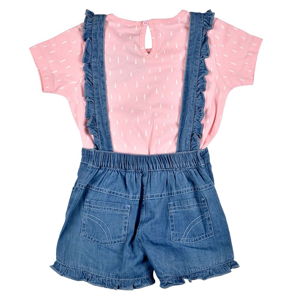 Smart Baby - 2pc-Set - Embroidered T-Shirt w/ Dungaree - Peach