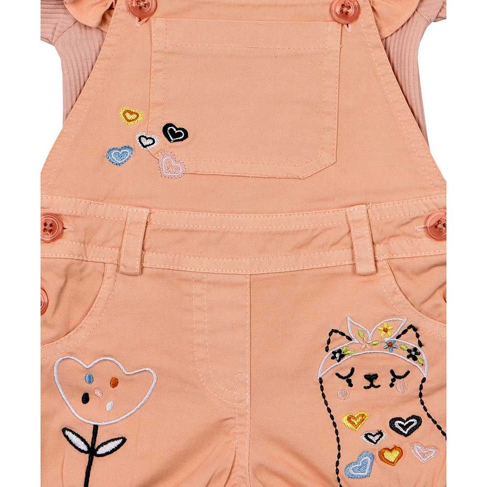 Smart Baby - 2pc-Set - Tee w/ Printed Dungaree - Rose Peach