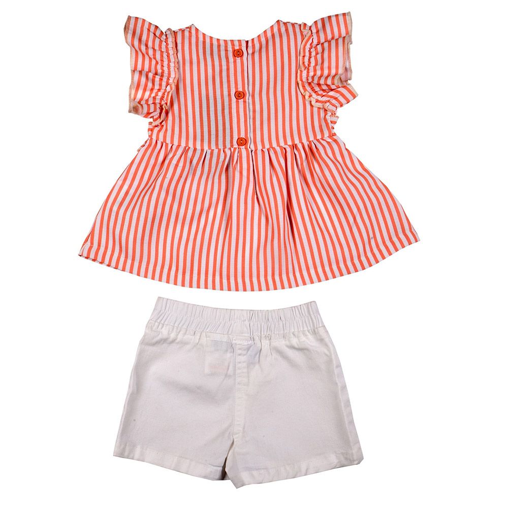 Smart Baby - 2pc-Set - Stripes Top w/ Shorts - Peach/White