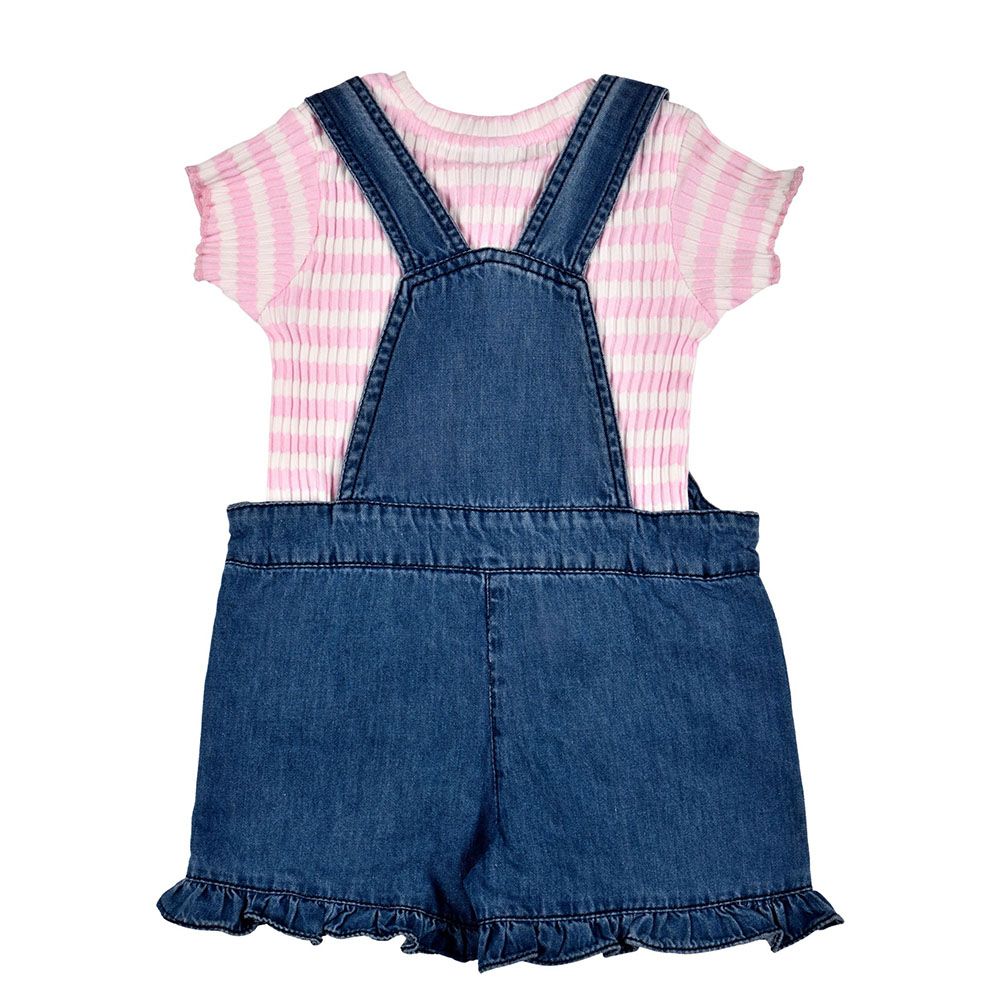 Smart Baby - 2pc-Set - Girl Stripes Top w/ Dungaree - Pink