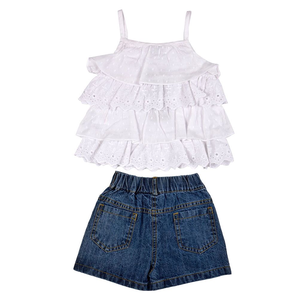 Smart Baby - 2pc-Set - Sleeveless Top w/ Denim Shorts - White/Denim