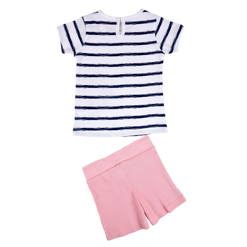 Smart Baby - 2pc-Set - Stripes Top w/ Shorts - White/Pink