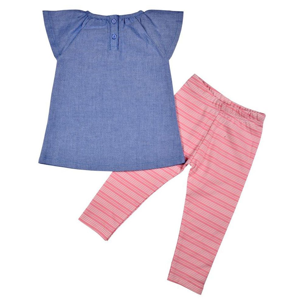 Smart Baby - 2pc-Set - Embroidered Top w/ Leggings - Denim/Peach