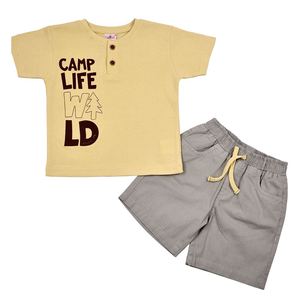 Smart Baby - 2pc-Set - Printed T-Shirt w/ Shorts - Yellow