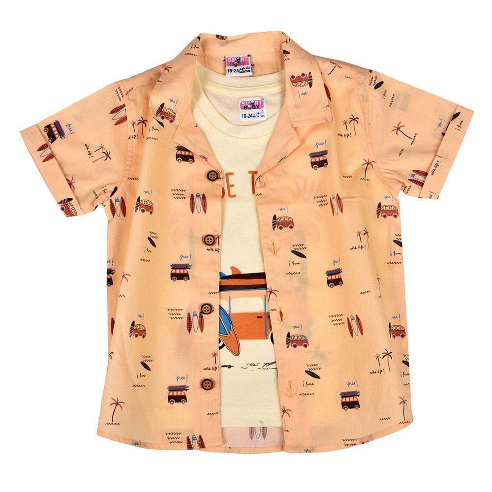 Smart Baby - 3pc-Set - Printed Shirt, Inner w/ Bermuda Shorts - Khaki