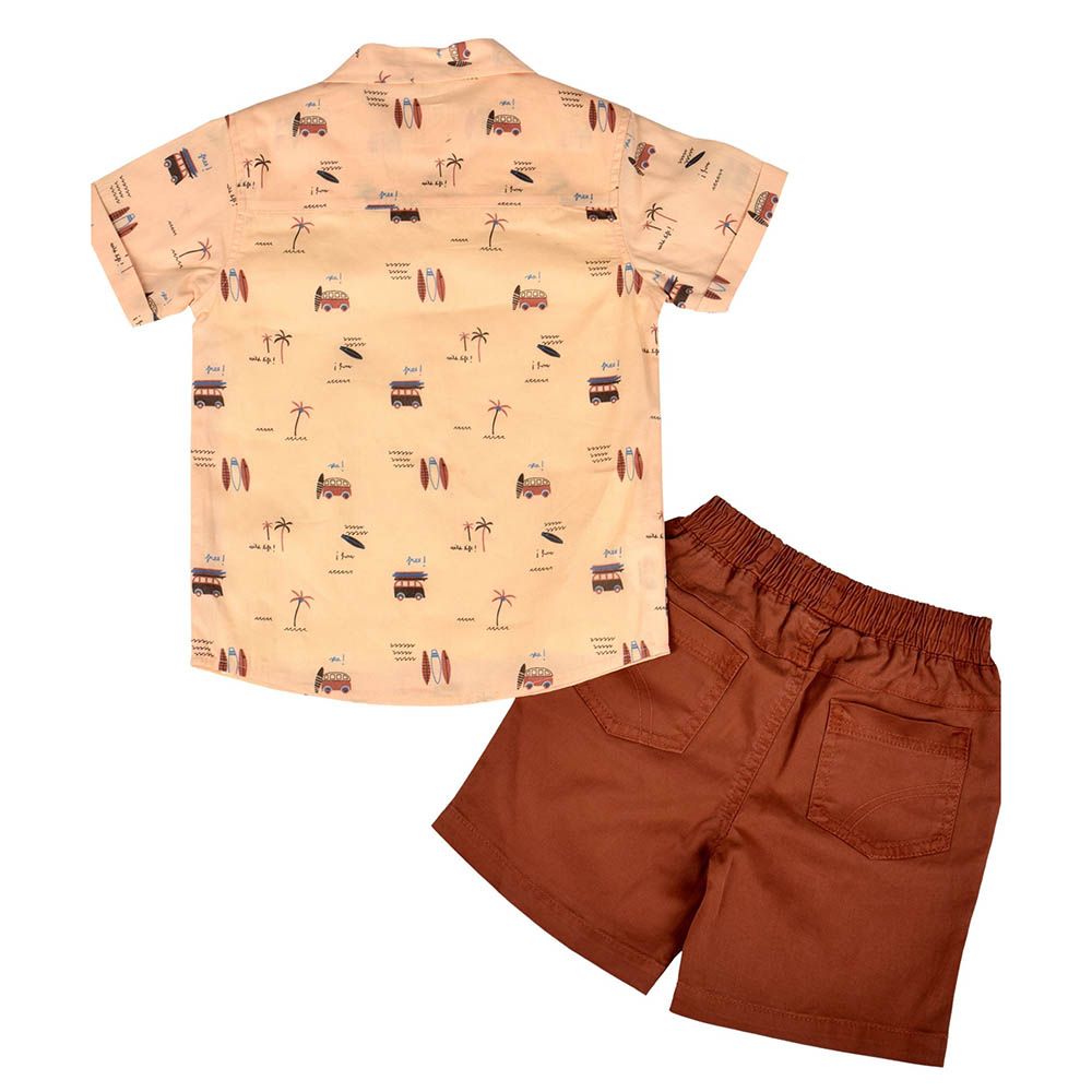 Smart Baby - 3pc-Set - Printed Shirt, Inner w/ Bermuda Shorts - Khaki