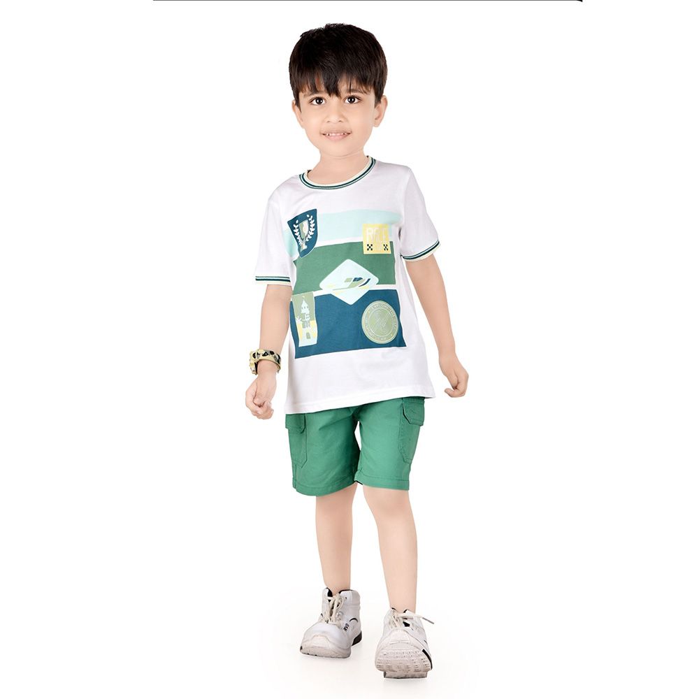 Genius - 2pc-Set - Boy's Half Sleeve T-Shirt w/ Bermuda Shorts- White/Green