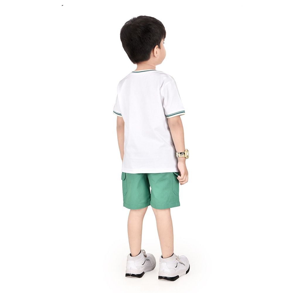 Genius - 2pc-Set - Boy's Half Sleeve T-Shirt w/ Bermuda Shorts- White/Green