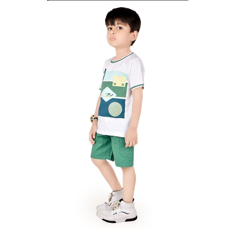 Genius - 2pc-Set - Boy's Half Sleeve T-Shirt w/ Bermuda Shorts- White/Green