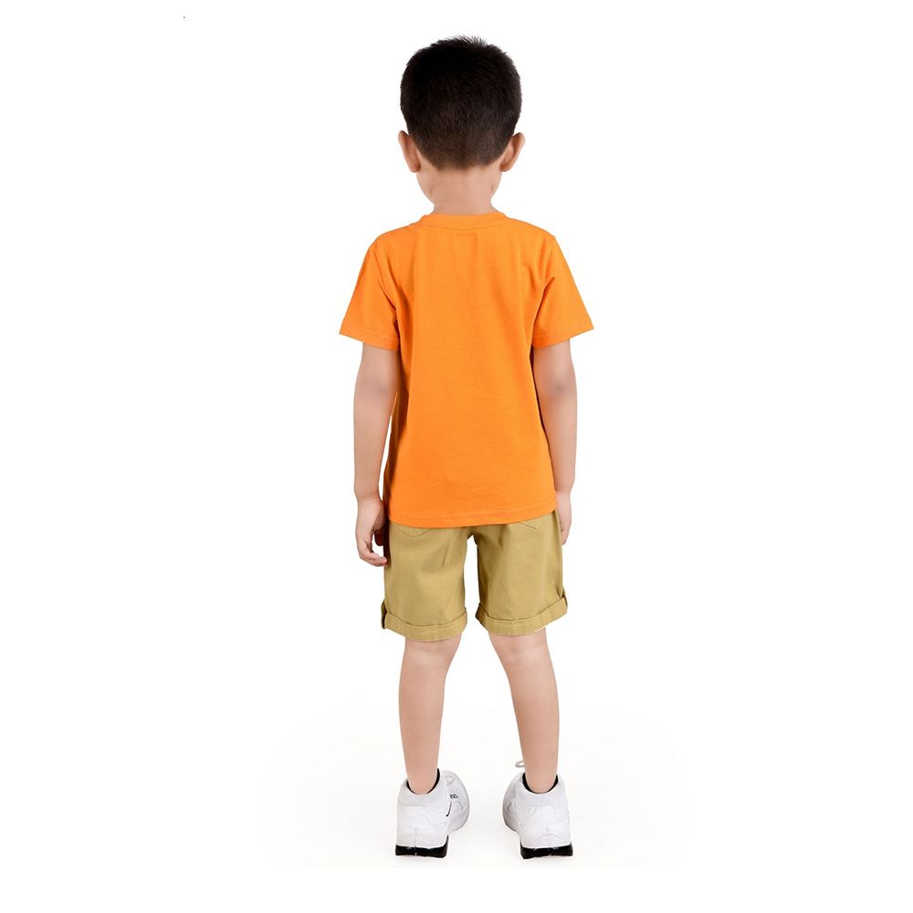 Genius - 2pc-Set - Boy's Half Sleeve T-Shirt w/ Bermuda Shorts- Orange/Brown