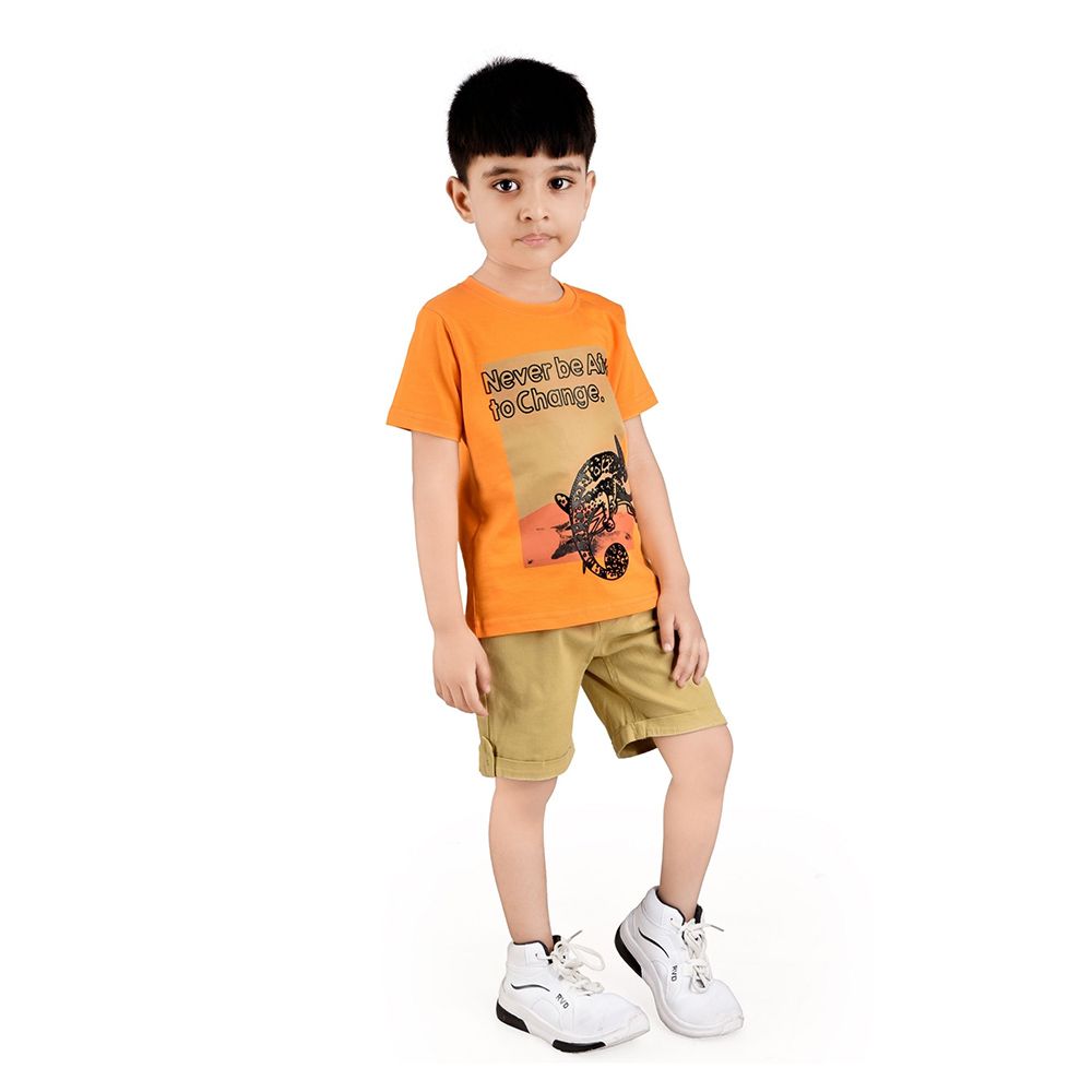 Genius - 2pc-Set - Boy's Half Sleeve T-Shirt w/ Bermuda Shorts- Orange/Brown