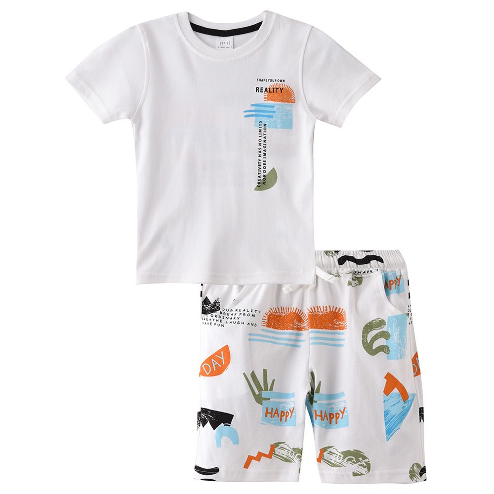 Genius - 2pc-Set - Boy Half Sleeve T-shirt With Bermuda - White