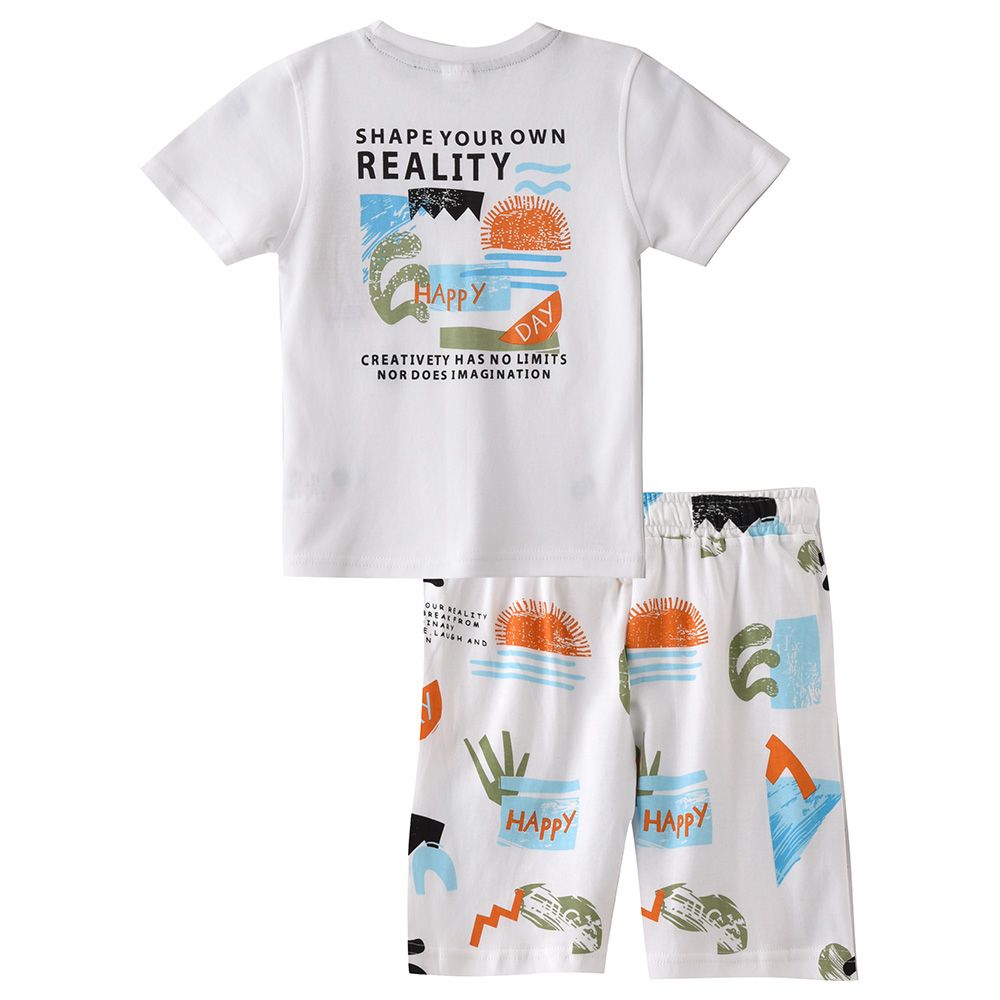 Genius - 2pc-Set - Boy Half Sleeve T-shirt With Bermuda - White