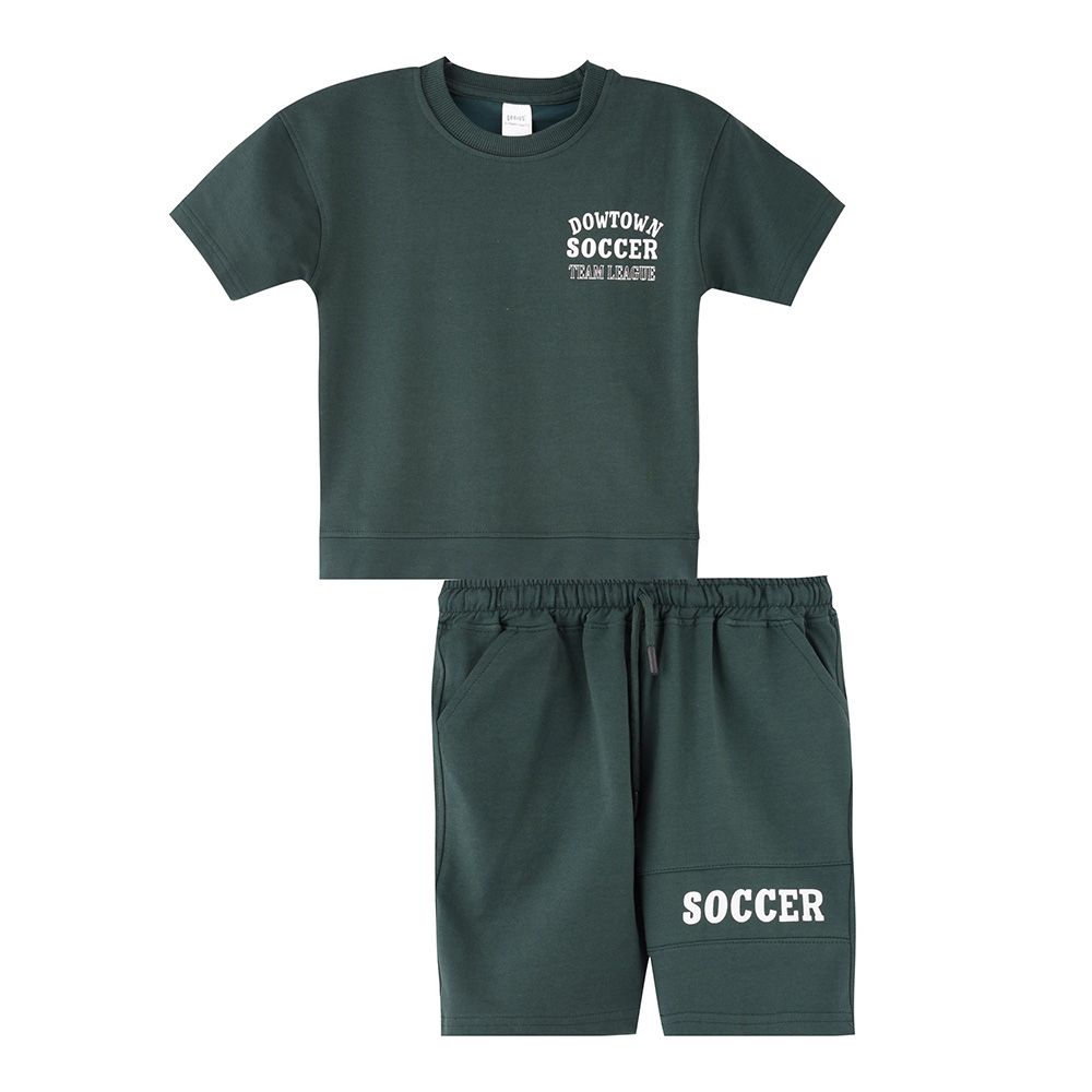 Genius - 2pc-Set - Boy's Short Sleeve T-Shirt w/ Bermuda Shorts - Bottle Green