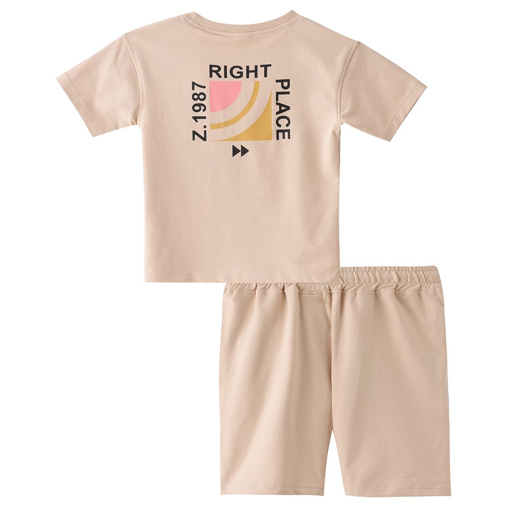 Genius - 2pc-Set - Boy Half Sleeve T-shirt With Bermuda - Light Beige