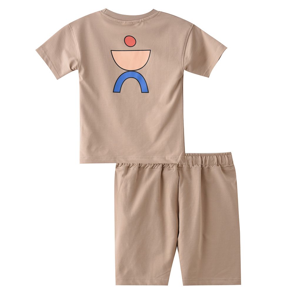 Genius - 2pc-Set - Boy's Printed Half Sleeve T-Shirt w/ Bermuda Shorts - Beige