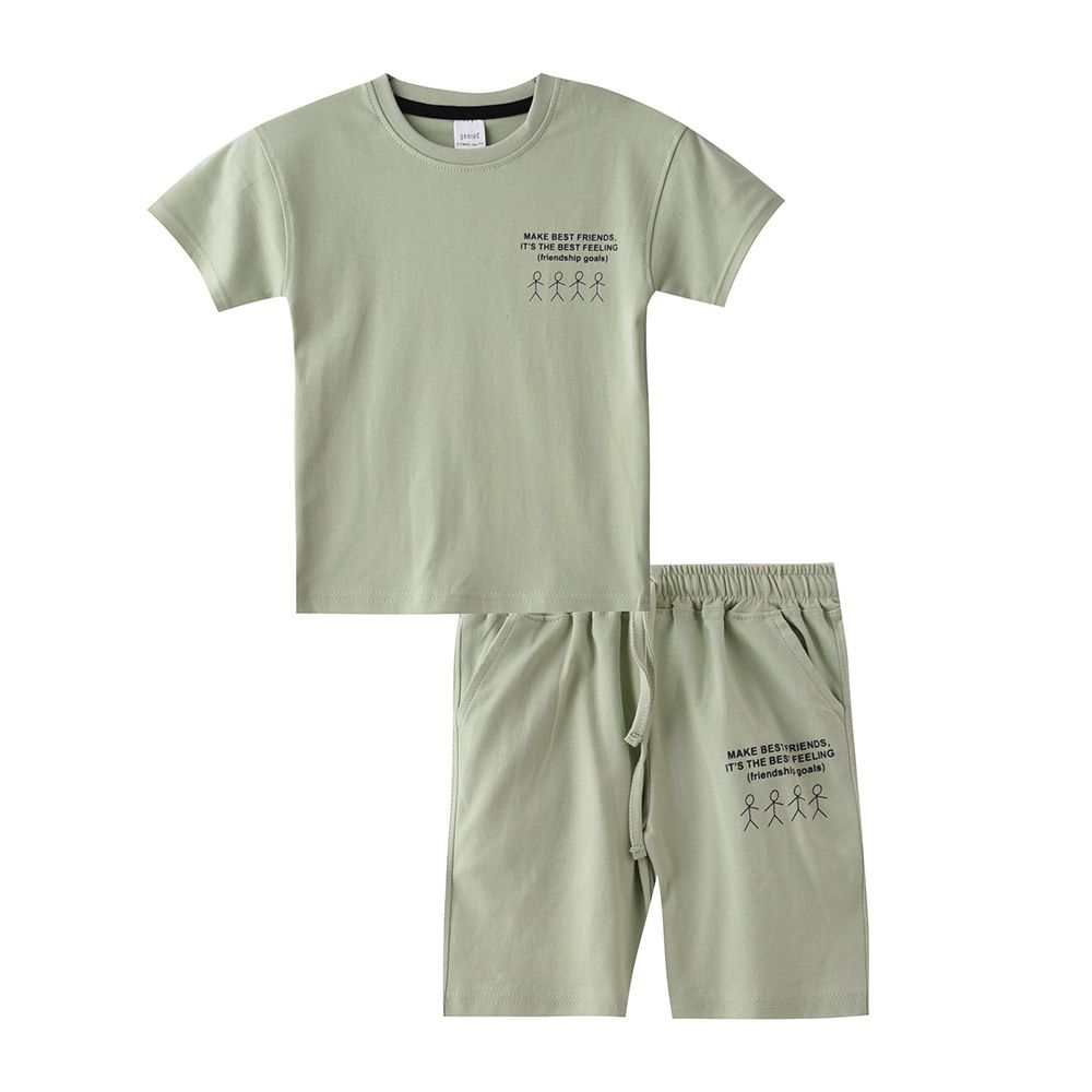 Genius - 2pc-Set - Boy's Half Sleeve T-Shirt w/ Bermuda Shorts - Sage Green