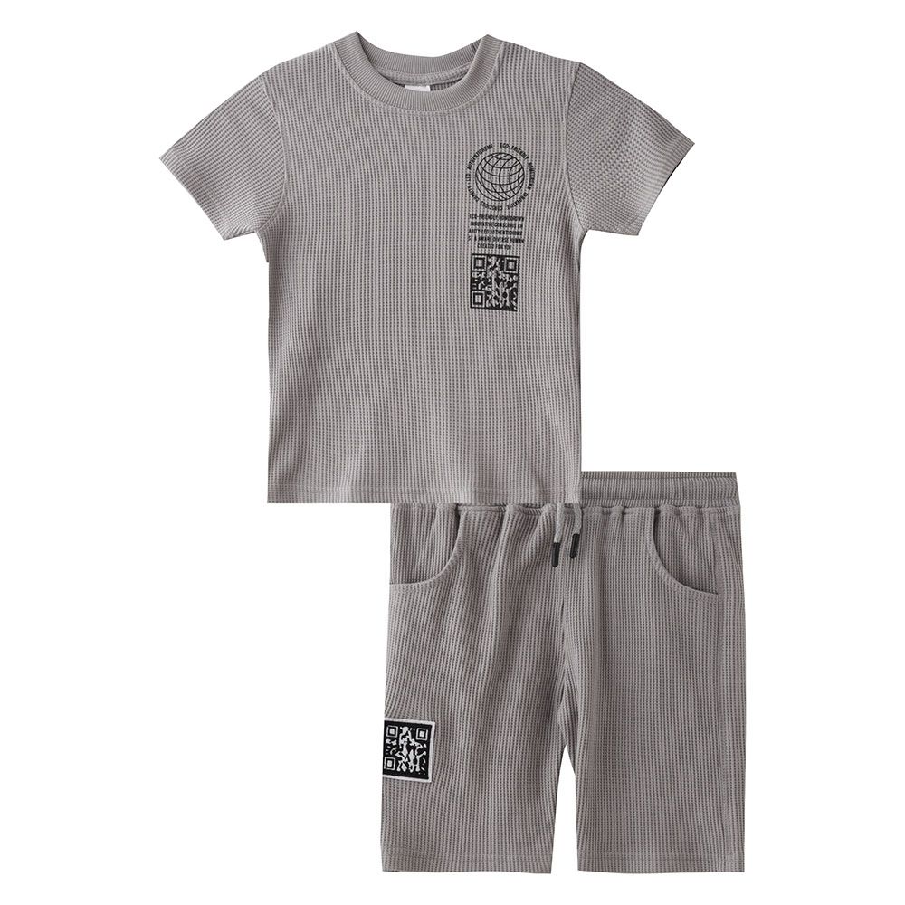 Genius - 2pc-Set - Boy's Printed Half Sleeve T-Shirt w/ Bermuda Shorts - Grey