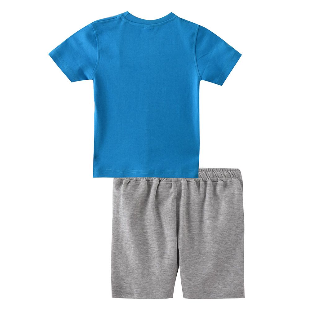 Genius - 2pc-Set - Boy's Short Sleeve T-Shirt w/ Bermuda Shorts - Turquoise Blue/Grey