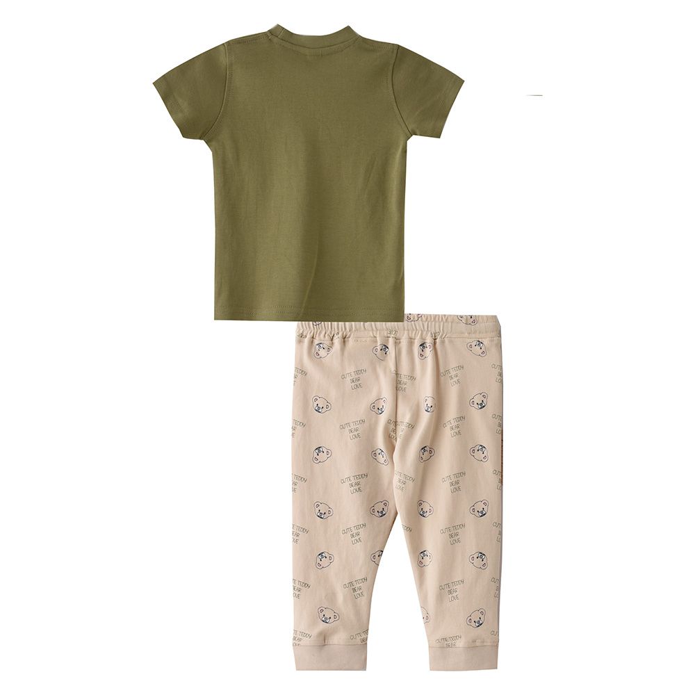 Smart Baby - 2pc-Set - Baby Boy Half Sleeve T-Shirt And Pants - Sage/Cream